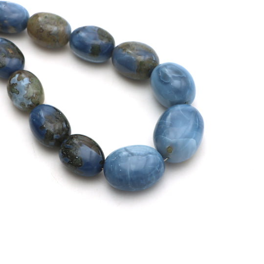 Blue opal smooth tumble beads, 12x15 mm to 18x23 mm, Opal jewelry making beads, Tumble shape blue opal, 13 inches strand, Price per strand