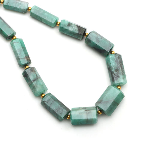 Emerald Faceted Cylinder Beads, 6x7 mm To 11x20 mm, Emerald Jewelry Making Beads, Emerald Beads, 20 Inches Full Strand, Price Per Strand
