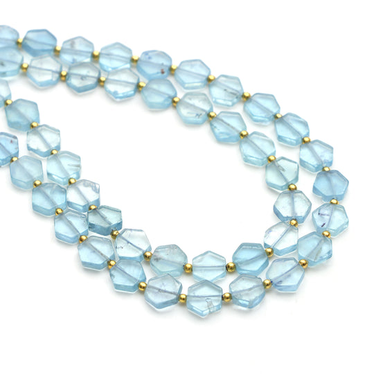 Aquamarine Smooth Hexagon Beads, 7x8 mm, Aquamarine Jewelry Making Beads, Aquamarine Hexagon Beads, 18 Inches Full Strand, Price Per Strand
