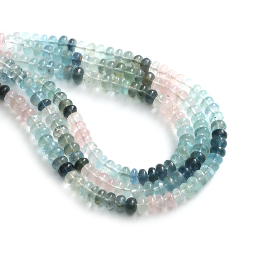 Multi Aquamarine Smooth Rondelle Beads, 6 mm To 6.5 mm, Aquamarine Rondelle Necklace, Smooth Aquamarine Beads, 18 Inches, Price Per Strand