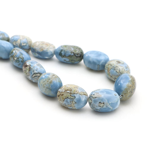 Blue opal smooth tumble beads, 11x15 mm to 16x21 mm, Opal jewelry making beads, Tumble shape blue opal, 17.5 inches strand, Price per strand
