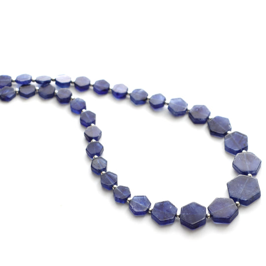 Blue Sapphire Smooth Hexagon Beads, 5x5 mm To 13x15 mm, Sapphire Jewelry Making Beads, Plain Sapphire Beads, 20 Inches, Price Per Strand