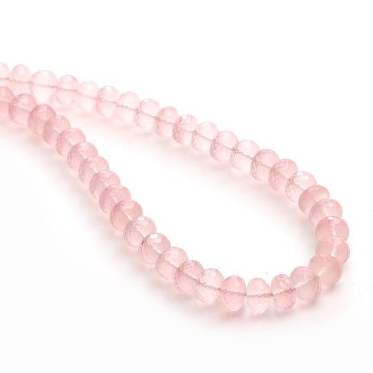 Rose Quartz Faceted Rondelle Beads, 9 mm To 10 mm, Rose Quartz Jewelry Making Beads, Rose Quartz Beads, 20 Inches Strand, Price Per Strand,