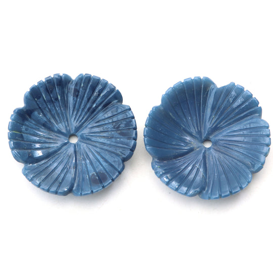 Blue Opal Flower Carving Loose Gemstone, 29x30 mm to 30x30 mm, Blue Opal Jewelry Making Gemstone, Opal Flower Carving, Pair ( 2 Pieces )