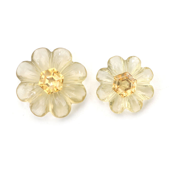Citrine Flower Carving Loose Gemstone, 29x30 to 29.5x30.5 mm, Citrine Jewelry Making Flower Carving  Gemstone, Set of ( 2 Pieces )