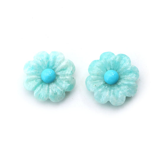 Amazonite Flower Carving Loose Gemstone, 20x20 mm, Amazonite Jewelry Making Carving Gemstone, Amazonite Carving, Pair ( 2 Pieces )