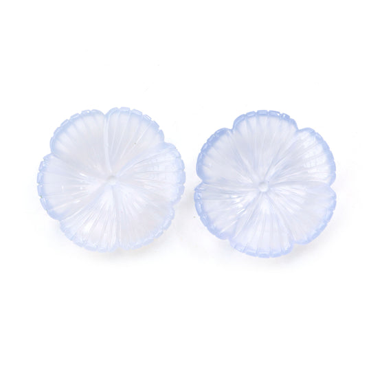 Blue Chalcedony Flower Carving Loose Gemstone, 29x29 mm, Chalcedony Jewelry Making Flower Gemstone, Chalcedony Carving, Pair ( 2 Pieces )