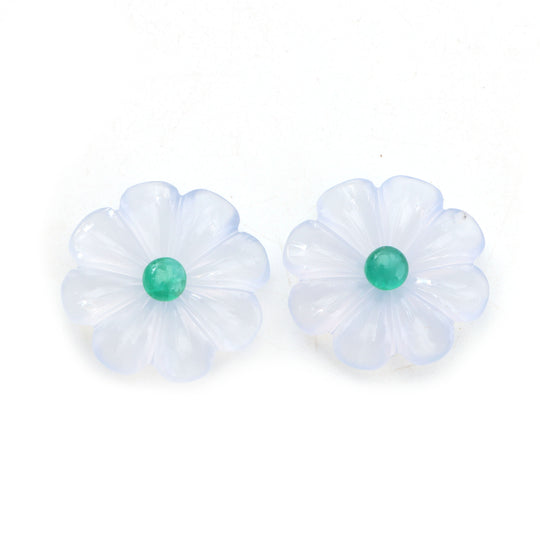 Blue Chalcedony Flower Carving Loose Gemstone, 24x24 mm, Chalcedony Jewelry Making Flower Gemstone, Chalcedony Carving, Pair ( 2 Pieces )