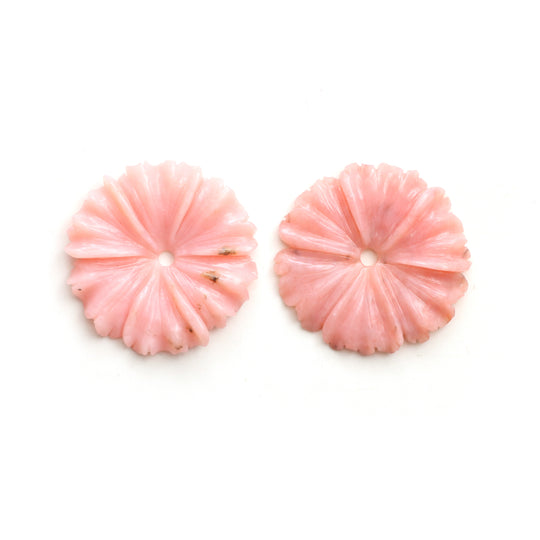 Pink Opal Flower Carving Loose Gemstone, 24.5x25 mm, Pink Opal Jewelry Making Gemstone, Flower Carving, Pair ( 2 Pieces )