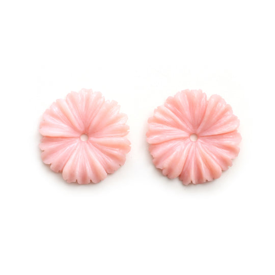 Pink Opal Flower Carving Loose Gemstone, 24.5x24.5 mm, Pink Opal Jewelry Making Gemstone, Flower Carving, Pair ( 2 Pieces )