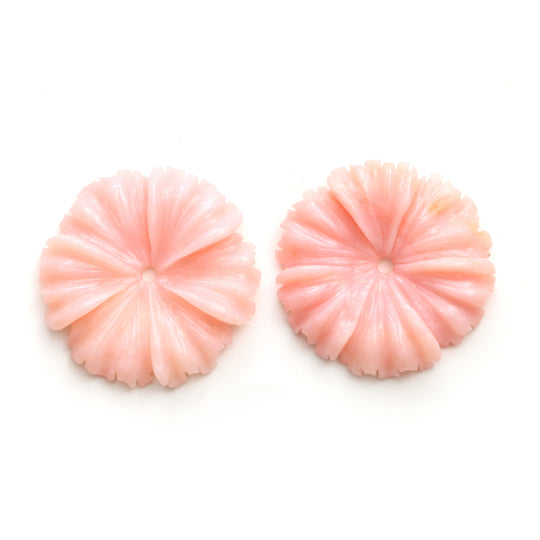 Pink Opal Flower Carving Loose Gemstone, 29x29 mm To 29x30 mm, Pink Opal Jewelry Making Gemstone, Flower Carving, Pair ( 2 Pieces )