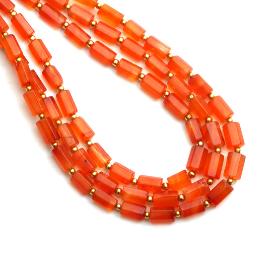 Carnelian Faceted Cylinder Beads, 3x7 mm To 4.5x7 mm, Carnelian Beads, Carnelian Jewelry Making Beads, 18 Inch Full Strand, Price Per Strand