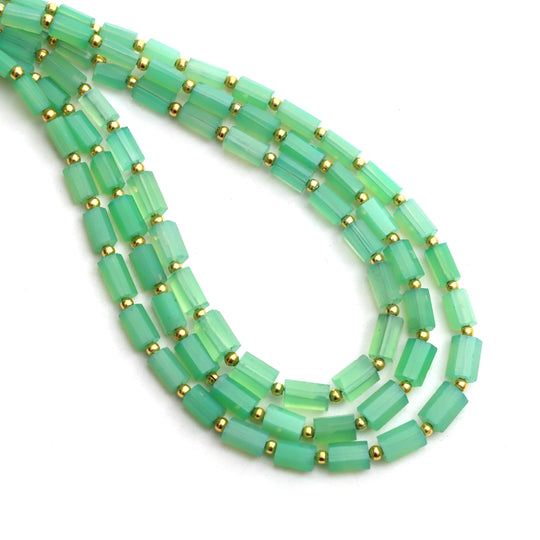 Green Onyx Faceted Cylinder Beads, 3x6 mm To 4.5x7 mm, Green Onyx Jewelry Making Beads, Onyx Beads, 18 Inches Full Strand, Price Per Strand