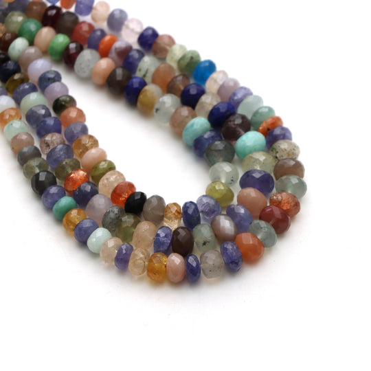 Mix Semi Faceted Rondelle Beads, 5 mm To 8 mm, Mix Semi Jewelry Making Beads, Semi Precious Beads, 18 Inches Full Strand, Price Per Strand