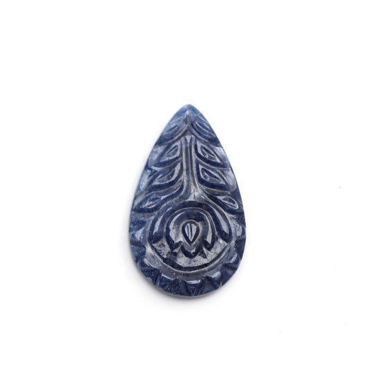 天然ブルーサファイア彫刻ペアルース宝石 - 18x30mm - サファイアジュエリー製作用宝石、1個