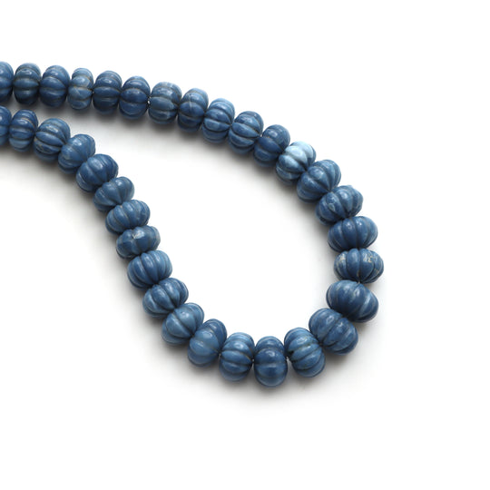 Blue Opal Carving Rondelle Beads, 10 mm To 15 mm, Blue Opal Jewelry Making Beads, 18 Inches Full Strand, Price Per Strand