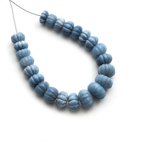 Blue Opal Carving Rondelle Beads, 10.5 mm To 15 mm, Blue Opal Jewelry Making Beads, 14 Inches Full Strand, Price Per Strand