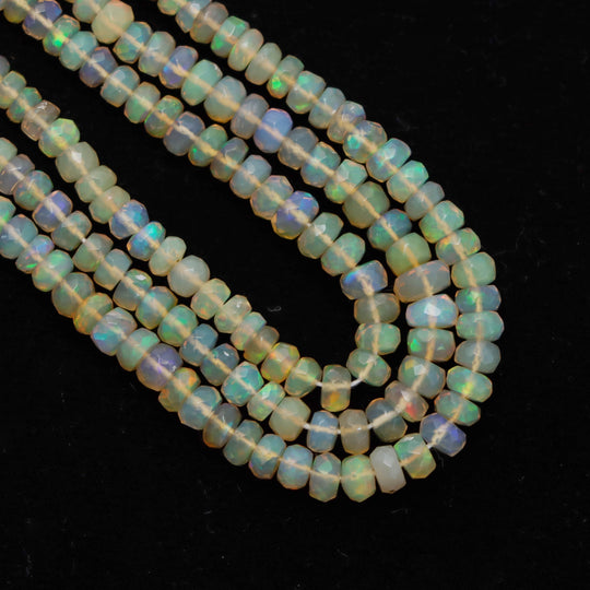 2.5-4mm Rainbow Fire Ethiopian Opal Faceted Rondelle Shape Beads Strand 16 inches