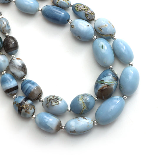 Blue Opal Smooth Tumble Beads, 6x9.5 mm To 10.5x15.5 mm, Blue Opal Jewelry Making Beads, 7.5 Inches Full Strand, Price Per Strand