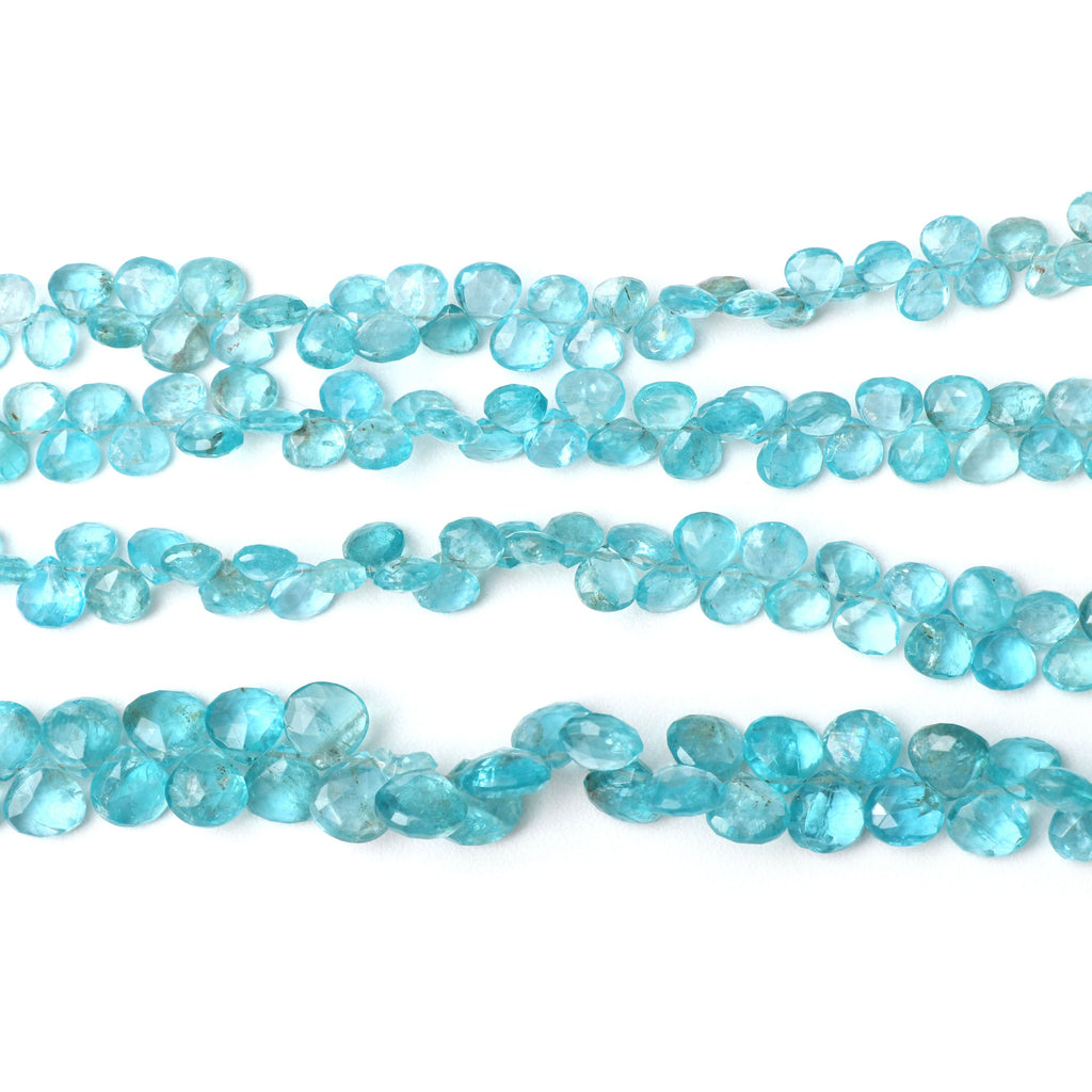 Natural Sky Apatite Faceted Heart Shape Beads - 7x6.5 mm to 8.5x8.5 mm- Gem Quality, 8 Inch Full Strand, Price Per Strand - National Facets, Gemstone Manufacturer, Natural Gemstones, Gemstone Beads