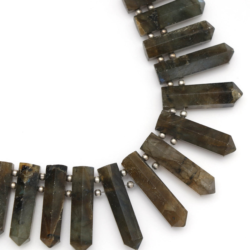 Labradorite Faceted Bullet Side Drilled Beads,20x5 MM to 26x6 MM, Natural Labradorite Bullet Graduated, 8 Inch - National Facets, Gemstone Manufacturer, Natural Gemstones, Gemstone Beads