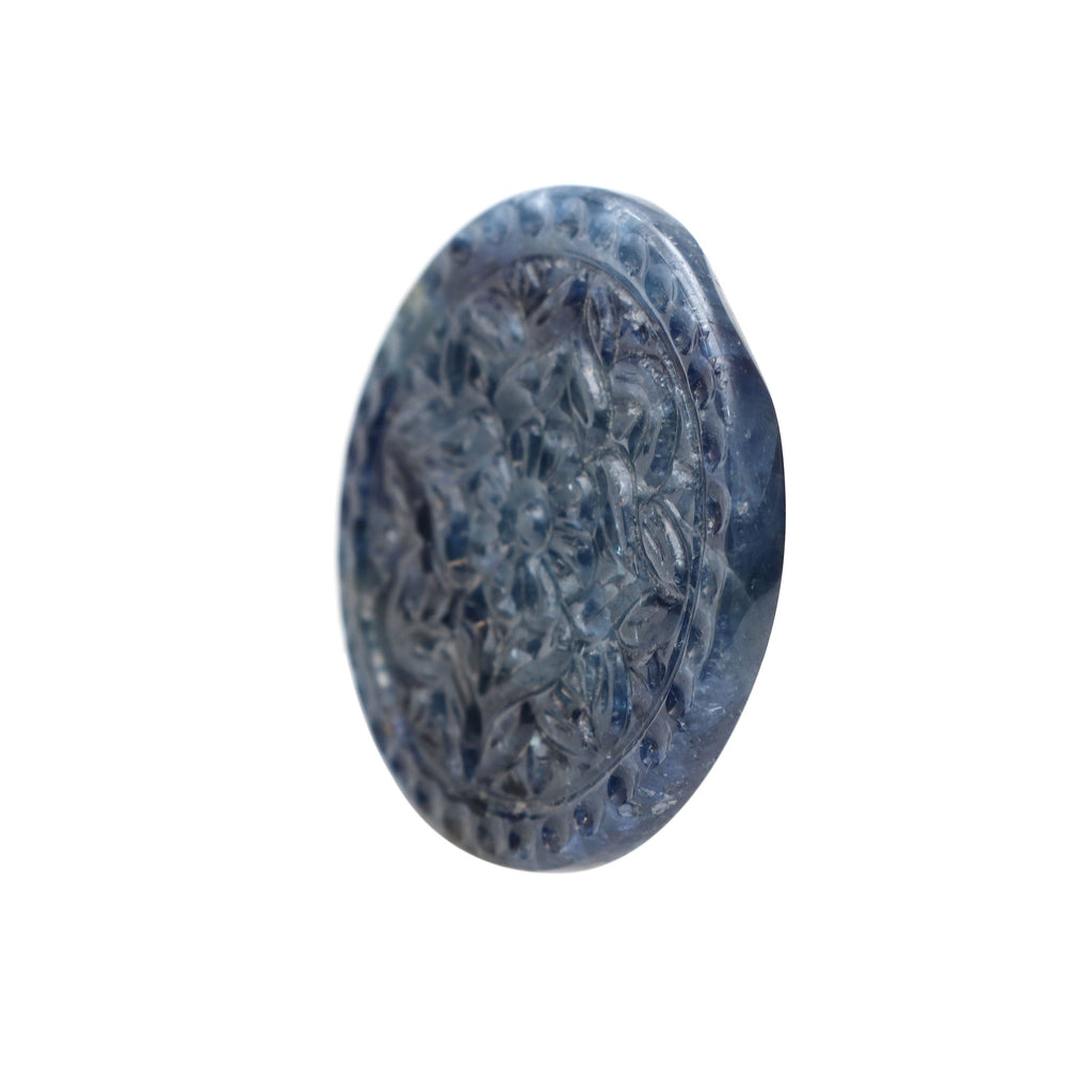 Natural Blue Sapphire Carving Round Loose Gemstone - 39x39 mm- Blue Sapphire Round, Blue Sapphire Carving Loose Gemstone, Pair (2 Pieces) - National Facets, Gemstone Manufacturer, Natural Gemstones, Gemstone Beads