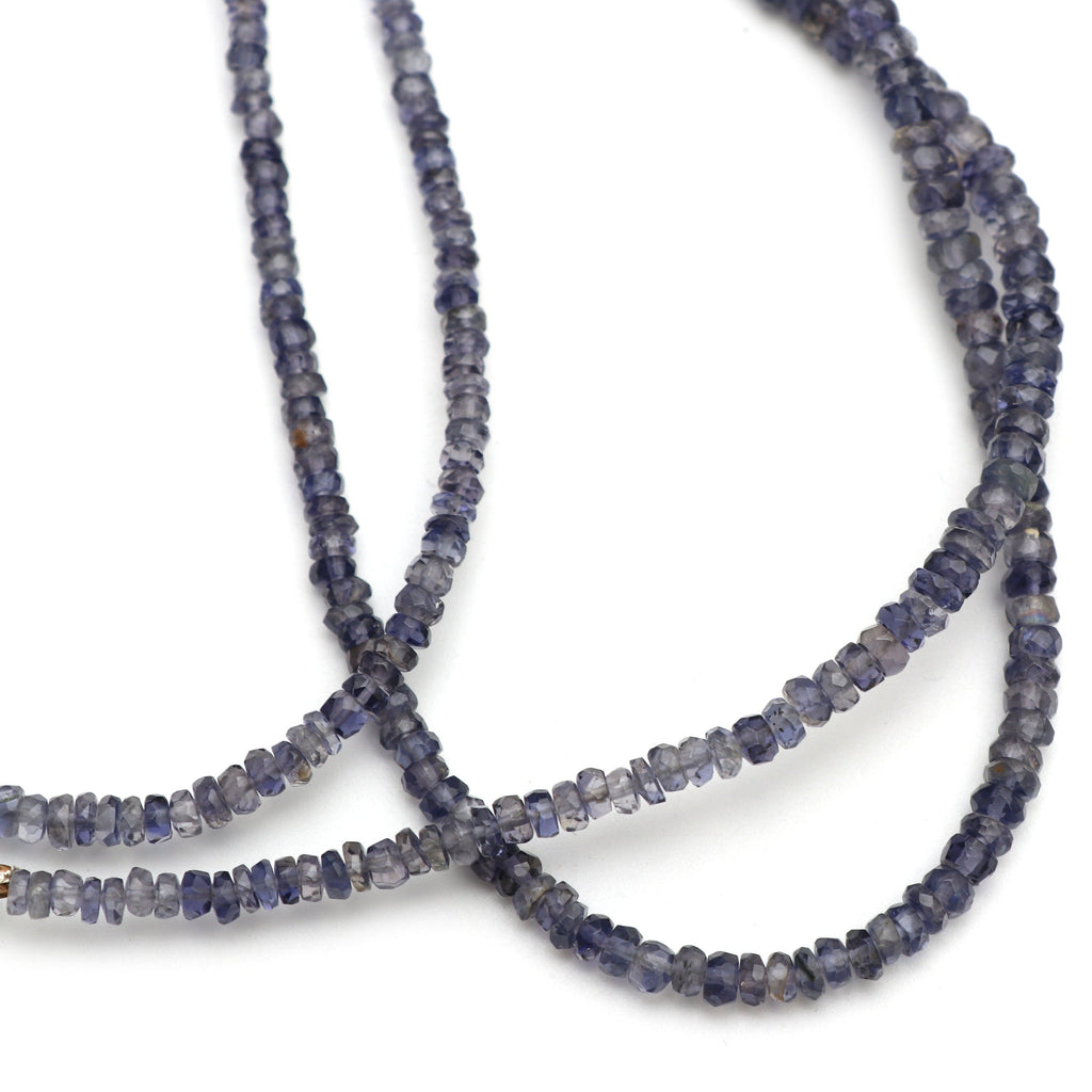 Iolite Faceted Roundel Beads, Iolite - 3 mm to 4.5 mm - Iolite Faceted Roundel - Gem Quality , 8 Inch/16 Inch Full Strand, Price Per Strand - National Facets, Gemstone Manufacturer, Natural Gemstones, Gemstone Beads