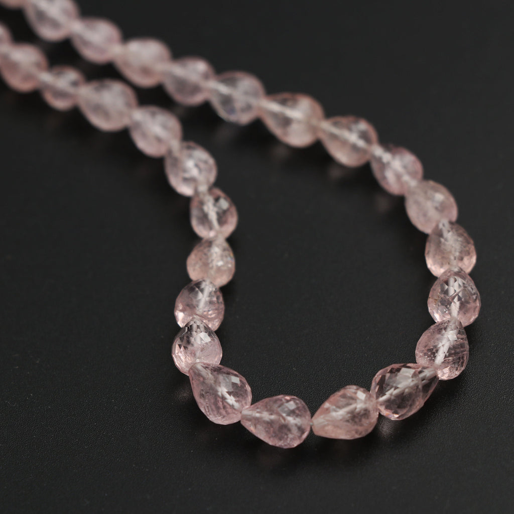 Morganite Faceted Drops Beads,5.4x7.5 mm to 6.5x8 mm, Morganite Tear Drop, - Gem Quality , 18 Inch/ 46 Cm Full Strand, Price Per Strand - National Facets, Gemstone Manufacturer, Natural Gemstones, Gemstone Beads