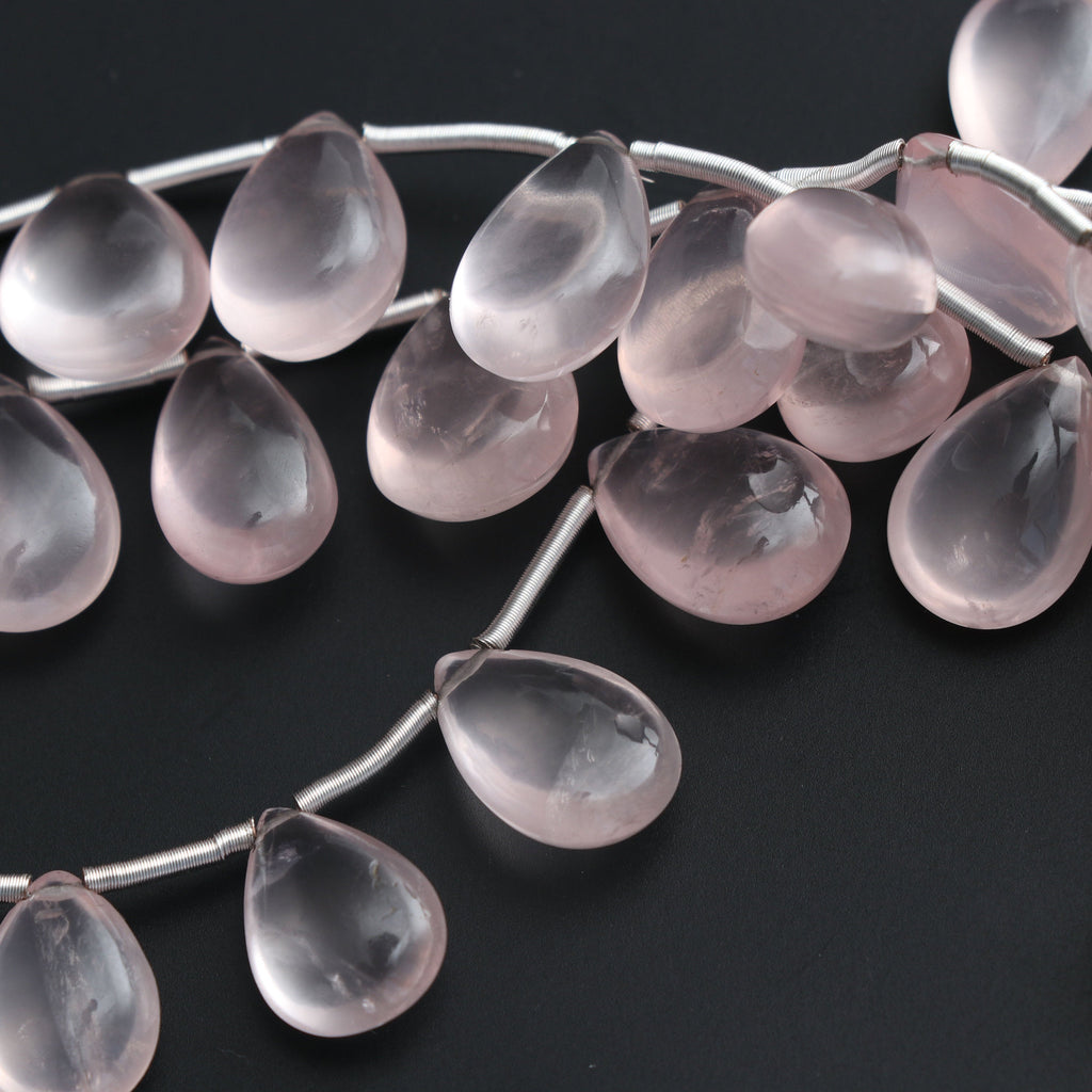 Rose Quartz Smooth Pears Beads- 8x11 mm to 12x16 mm - Rose Quartz Beads - Gem Quality , 18 Cm Full Strand, Price Per Strand - National Facets, Gemstone Manufacturer, Natural Gemstones, Gemstone Beads