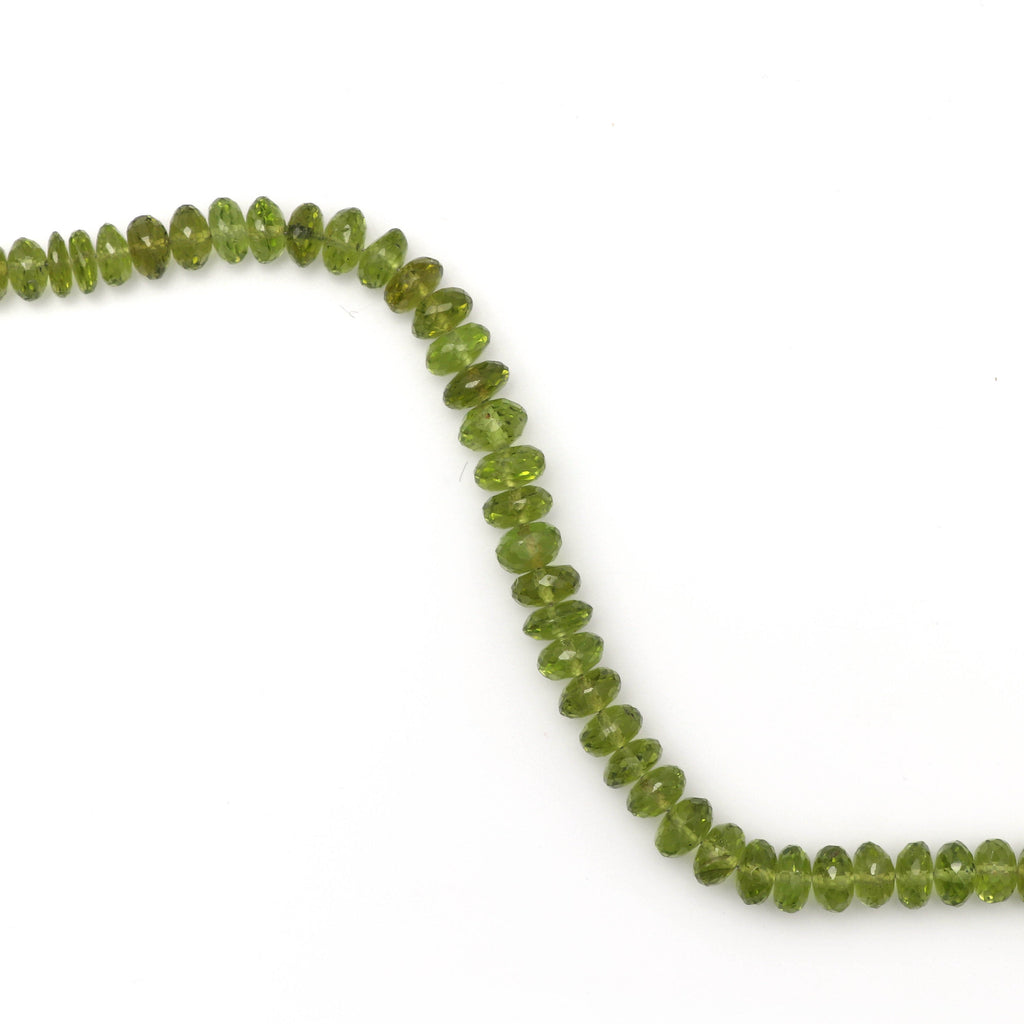 Green Peridot Faceted Beads, Rondelle Beads, Natural Top Quality- 6 mm to 7.5 mm - Peridot Beads - Gem Quality , 8 Inch, Price Per Strand - National Facets, Gemstone Manufacturer, Natural Gemstones, Gemstone Beads