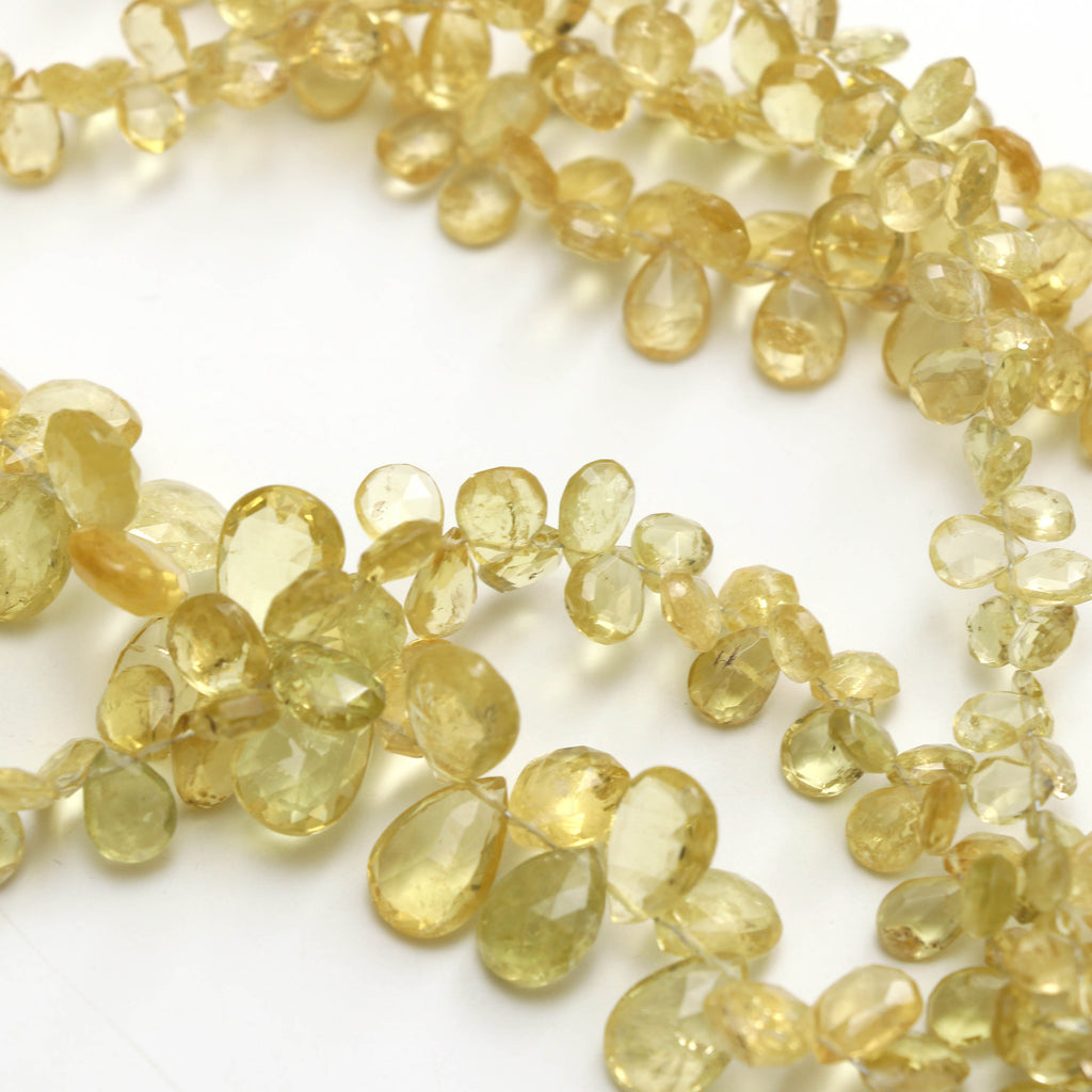 Golden Beryl Faceted Pear Beads- 5.5x7 mm to 7x10 mm- Golden Beryl Pear - Gem Quality , 8 Inch/ 20 Cm Full Strand, Price Per Strand - National Facets, Gemstone Manufacturer, Natural Gemstones, Gemstone Beads