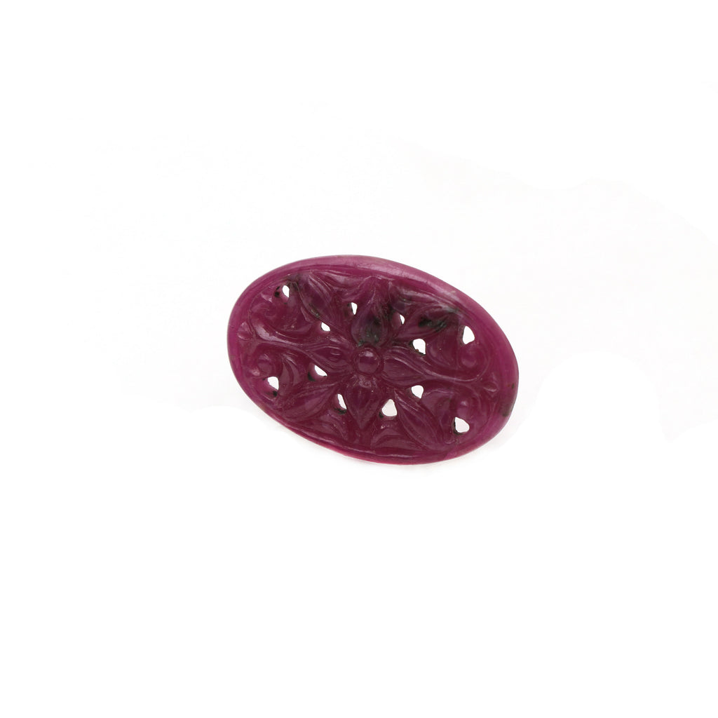 Natural Ruby Carving Oval Shaped Loose Gemstone - 32x21x3 mm - Ruby Oval, Ruby Carving Loose Gemstone, Pair (2 Pieces) - National Facets, Gemstone Manufacturer, Natural Gemstones, Gemstone Beads