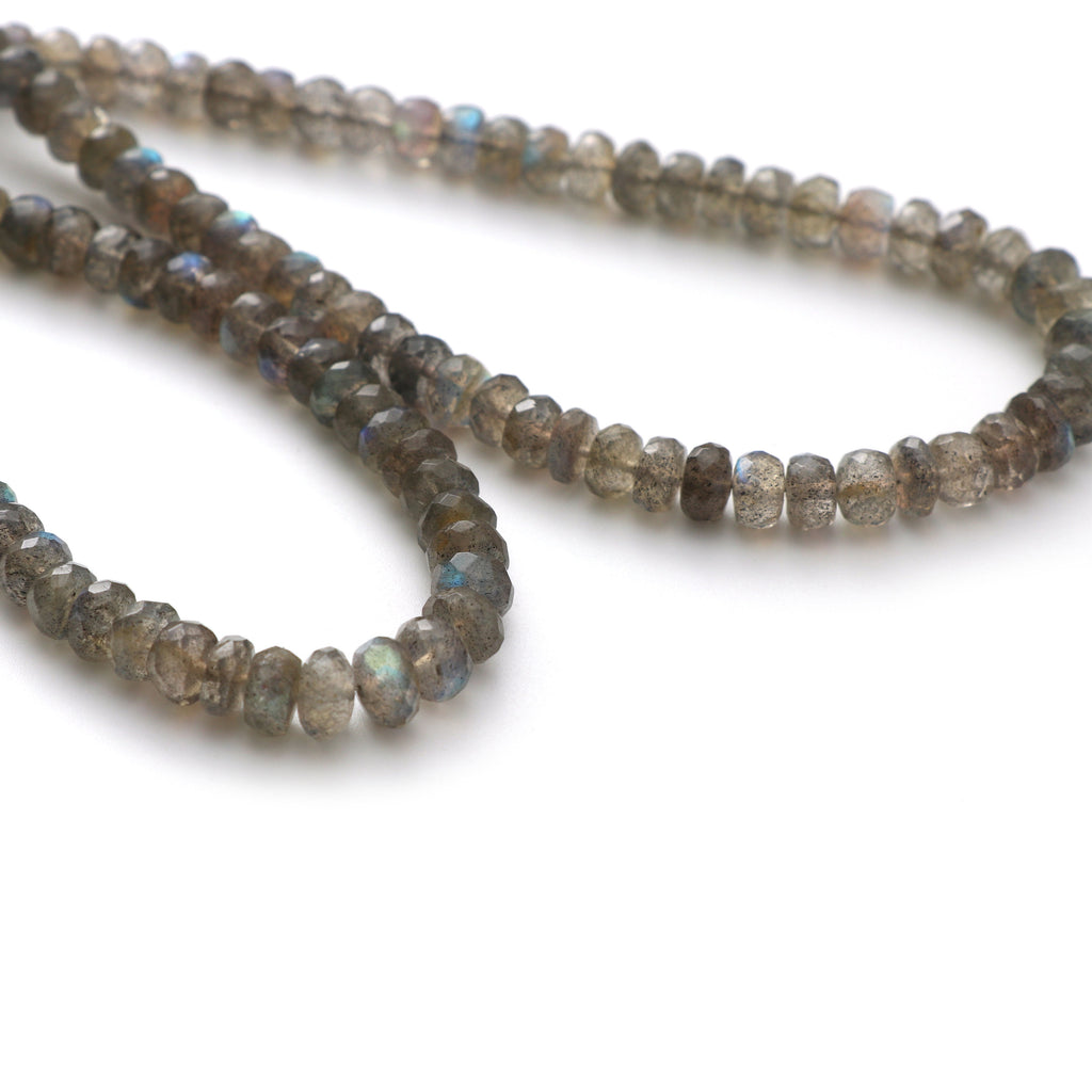 Labradorite Faceted Roundel Beads - 4 mm to 6 mm - Labradorite Roundel - Gem Quality , 8 Inch / 16 Inch Full Strand, Price Per Strand - National Facets, Gemstone Manufacturer, Natural Gemstones, Gemstone Beads