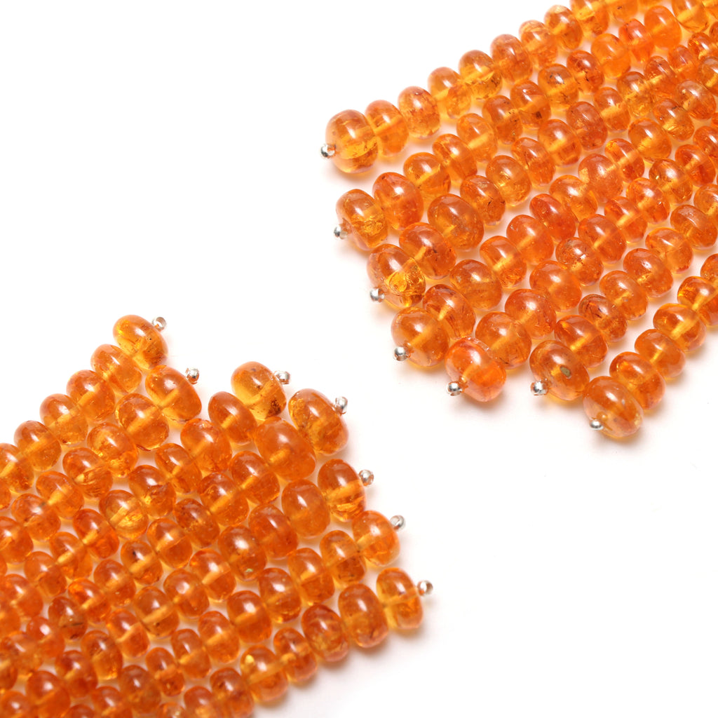 Natural Spessartite Smooth Rondelle Beads, 5mm To 7mm, 2.5 Inches Full Strand, Spessartite Beads, Pair ( 14 Strands ) - National Facets, Gemstone Manufacturer, Natural Gemstones, Gemstone Beads