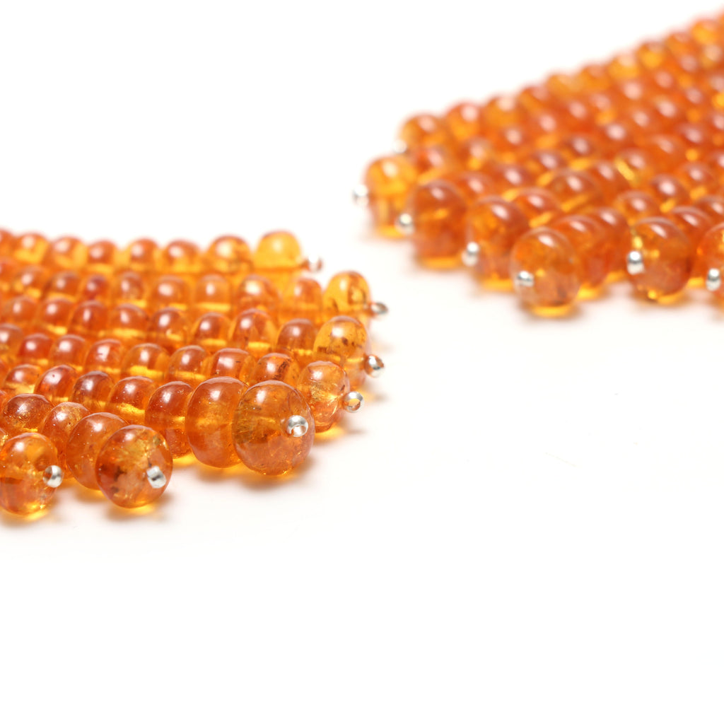 Natural Spessartite Smooth Rondelle Beads, 5mm To 7mm, 2.5 Inches Full Strand, Spessartite Beads, Pair ( 14 Strands ) - National Facets, Gemstone Manufacturer, Natural Gemstones, Gemstone Beads
