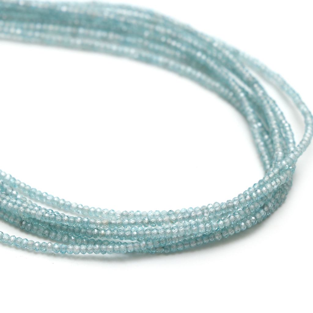 Natural Blue Zircon Micro Faceted Rondelle Beads, 2 mm, Blue Zircon Faceted Beads, 18 Inch Full Strand, Price Per Strand - National Facets, Gemstone Manufacturer, Natural Gemstones, Gemstone Beads
