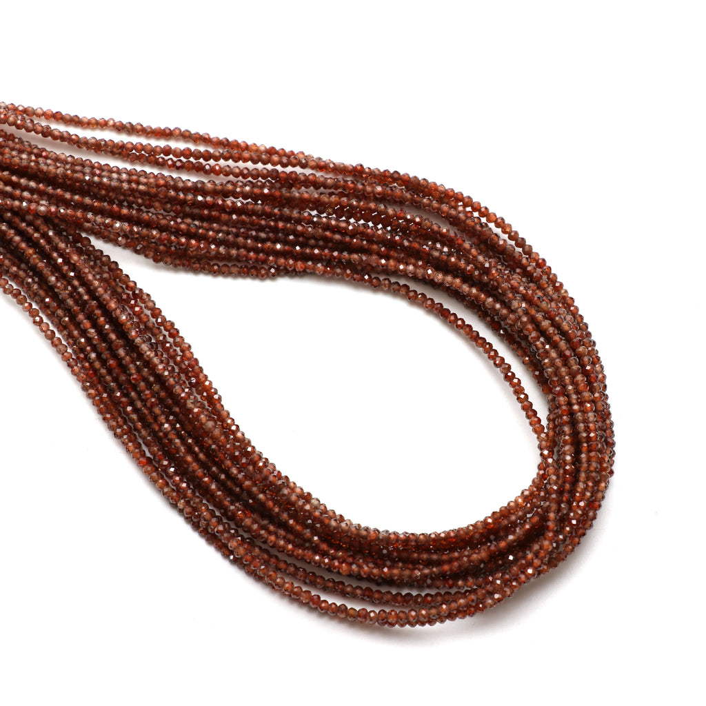 Natural Brown Zircon Micro Faceted Rondelle Beads, 2 mm, Brown Zircon Rondelle Beads, 18 Inch Full Strand, Price Per Strand - National Facets, Gemstone Manufacturer, Natural Gemstones, Gemstone Beads