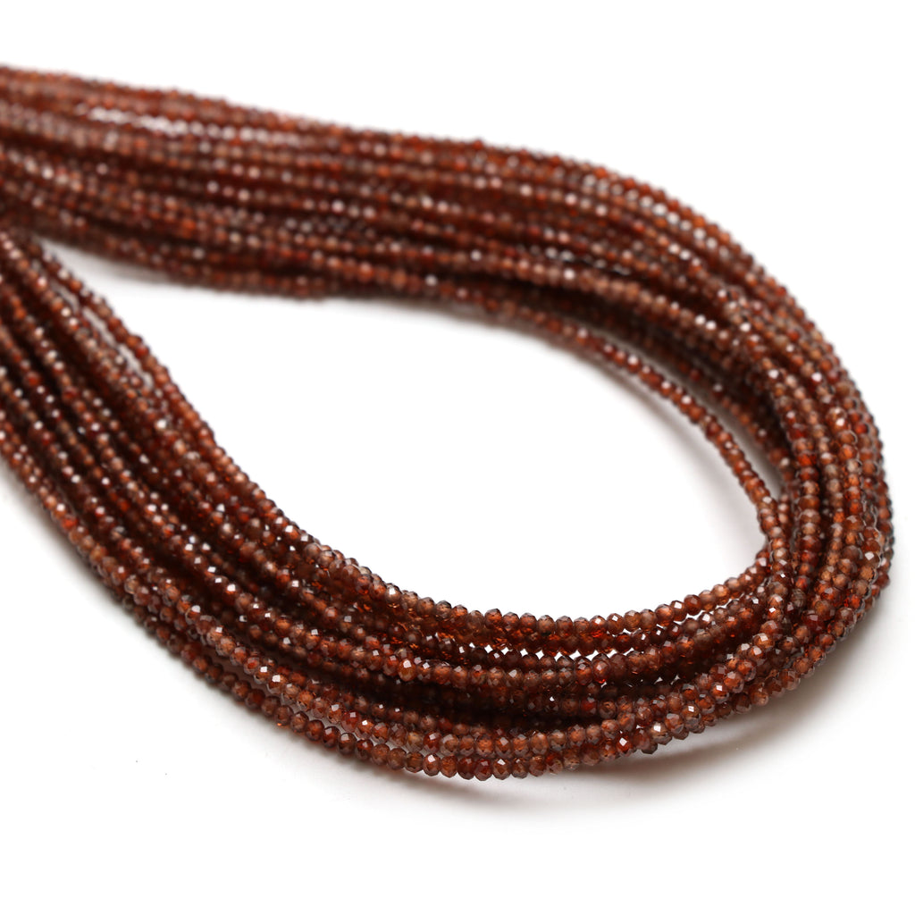 Natural Brown Zircon Micro Faceted Rondelle Beads, 2 mm, Brown Zircon Rondelle Beads, 18 Inch Full Strand, Price Per Strand - National Facets, Gemstone Manufacturer, Natural Gemstones, Gemstone Beads