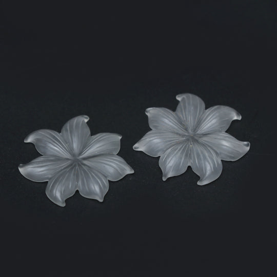 Crystal Quartz Flower Carving Loose Gemstone, 28x28 mm, Crystal Quartz Jewelry Handmade Gift for Women, Pair ( 2 Pieces )