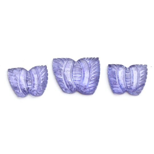 Natural Tanzanite Carving Leaf Loose Gemstone, 13x17 mm to 16x21 mm, Tanzanite Handmade Jewelry Making Gemstone, 3 Pieces