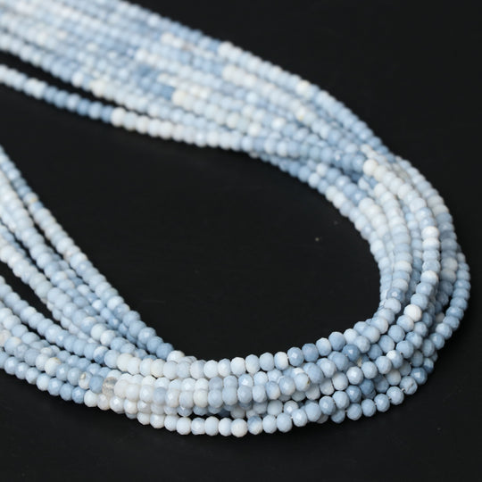 Natural Blue Opal Micro Faceted Rondelle Beads, 3.5 mm, Blue Opal Jewelry Making Beads, 18 Inch Full Strand | Price Per Set