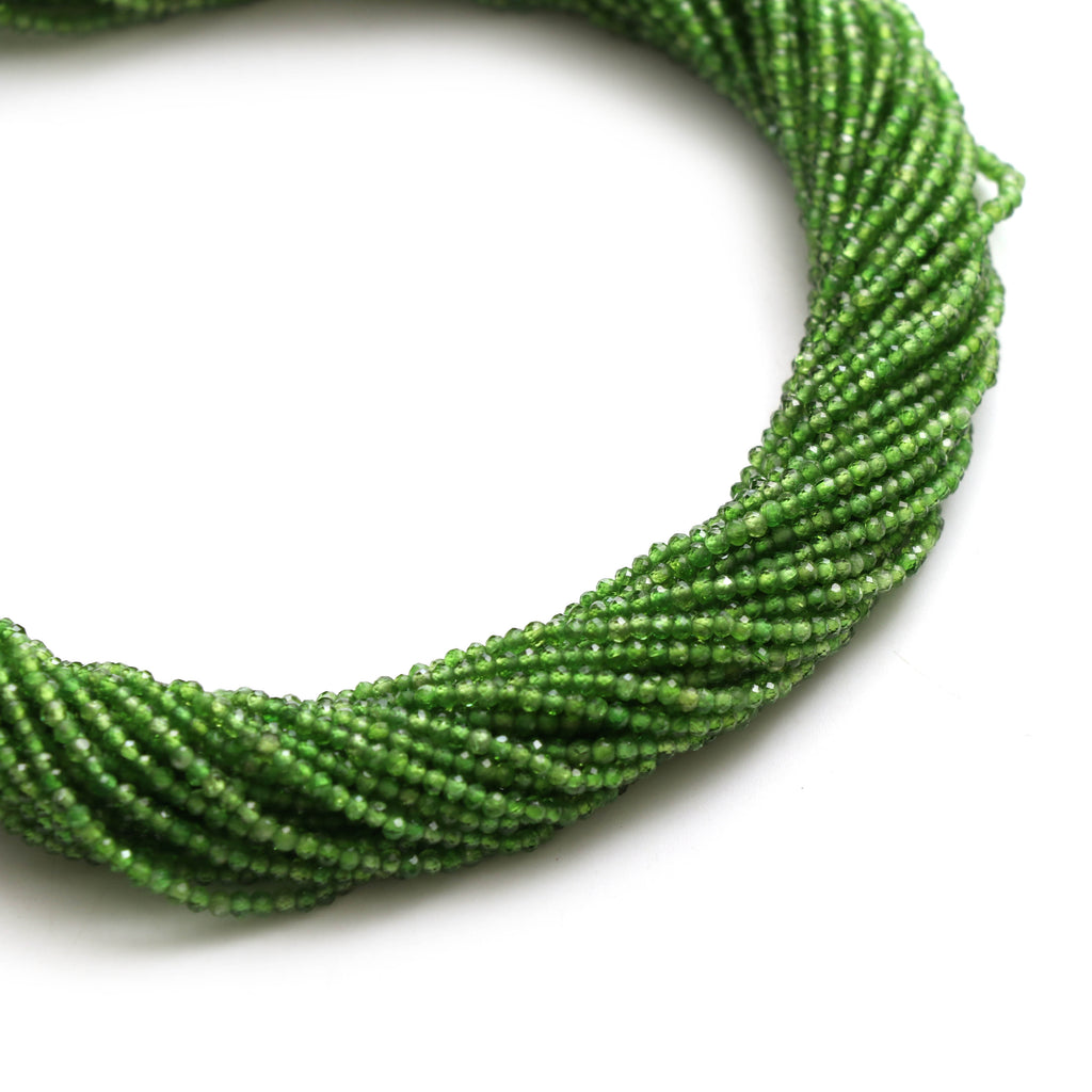 Chrome Diopside Micro Faceted Rondelle Beads, Chrome Diopside Beads - 2 mm, 13 Inch Full Strand, Price Per Strand - National Facets, Gemstone Manufacturer, Natural Gemstones, Gemstone Beads