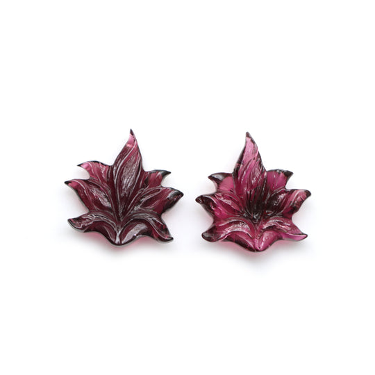 Natural Tourmaline Leaf Carving Loose Gemstone, 17x18 mm, Tourmaline Jewelry Handmade Gift For Women, Pair ( 2 Pieces)