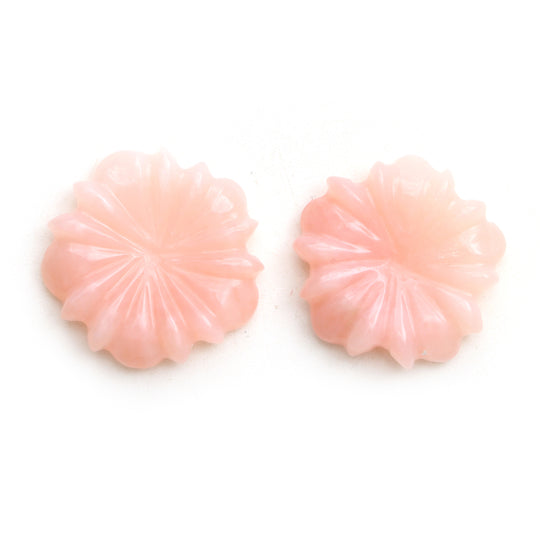 ピンクオパール フラワー カービング ルース ジェムストーン、17x17 ~ 18x18 mm、ピンクオパール ジュエリーメイキング ジェムストーン、ペア (2 個)