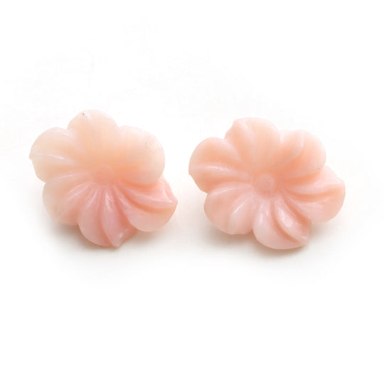 ピンクオパール フラワー カービング ルース ジェムストーン、17x21 mm、ピンクオパール ジュエリーメイキング ジェムストーン、ペア (2 個)