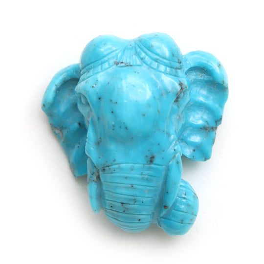 Natural Turquoise Elephant Face Carving Loose Gemstone, 26x28 mm, 1 Piece