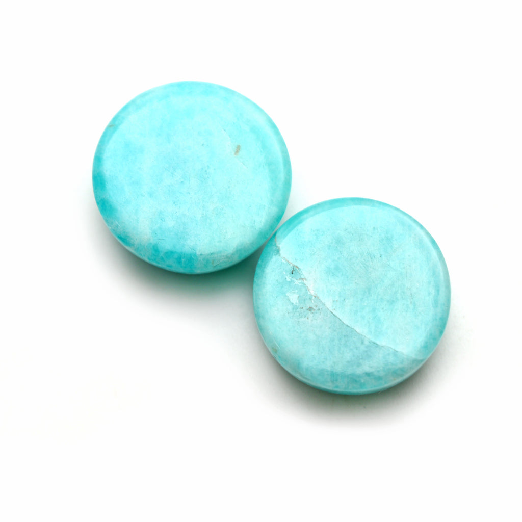 Natural Amazonite Smooth Round Cabochon Loose Gemstone, 20x20 mm, Amazonite Jewelry Handmade Gift for Women, Pair ( 2 Pieces ) - National Facets, Gemstone Manufacturer, Natural Gemstones, Gemstone Beads