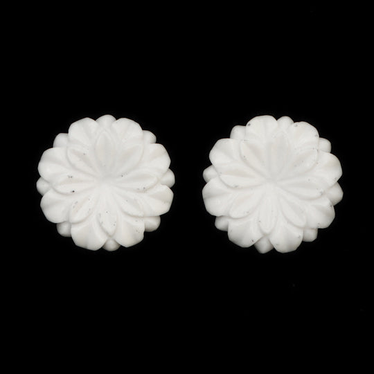 Natural White Opal Flower Carving Loose Gemstone, 21x21 mm, White Opal Jewelry Making Gemstone, Pair ( 2 Pieces )