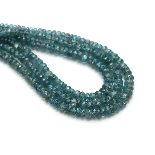 Blue Zircon Faceted Rondelle Beads, 3 mm to 6 mm, Zircon Jewelry Making Beads, 18 Inches Full Strand, Price Per Strand