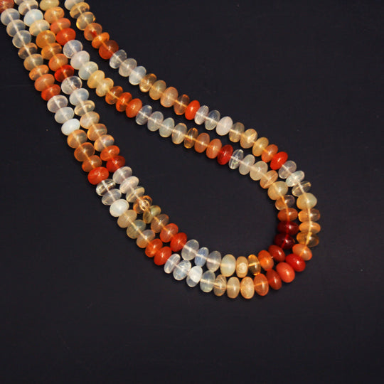 Mexican Fire Opal Smooth Rondelle Beads, 7 mm to 8 mm, Fire Opal Jewelry Making Beads, 18 Inches Full Strand, Price Per Strand